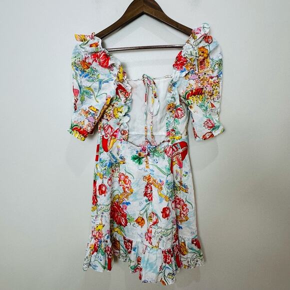 RIXO Camile Mini Dress Women’s Size 4 Printed Cotton Linen Ruffle Voile - Picture 9 of 16